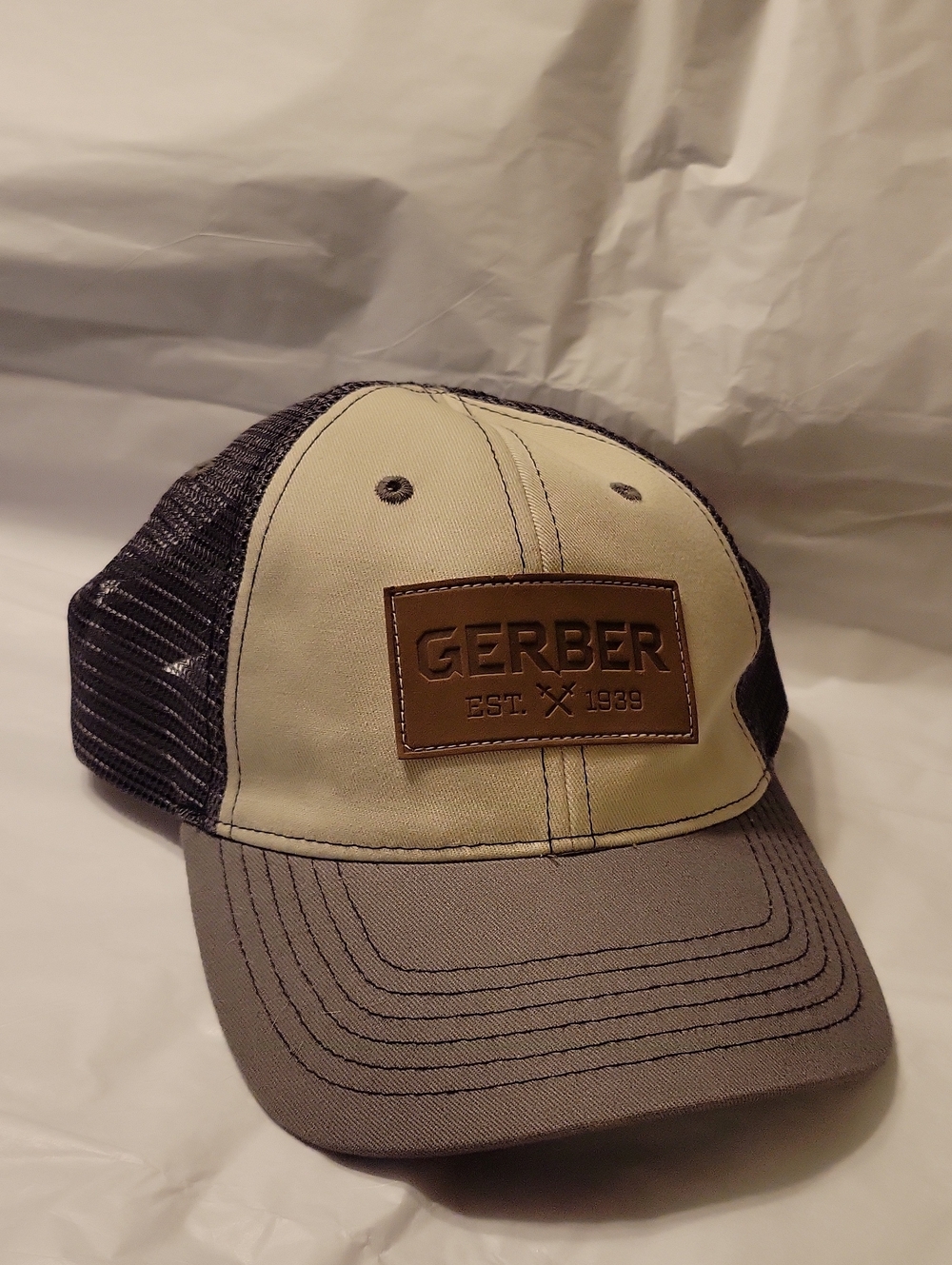 Gerber Two-Tone Mesh Back Cap in Beige and Gray